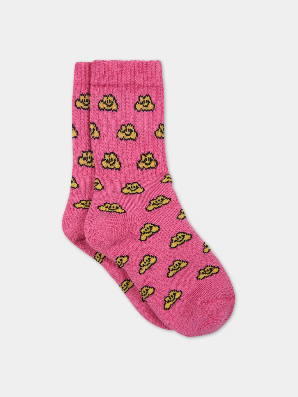 Fuchsia socks for kids with yellow clouds